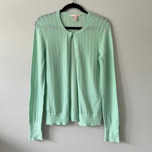 NWOT Victoria's Secret Mint Green Pointelle Knit Cardigan Sweater Large - Picture 1 of 5